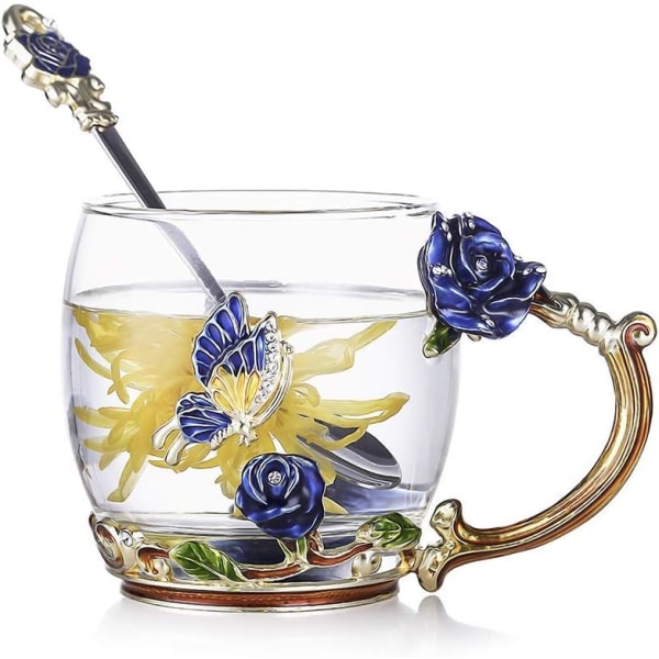 Emaljer Butterfly Flower Klart blyfritt glas kaffemuggar Te