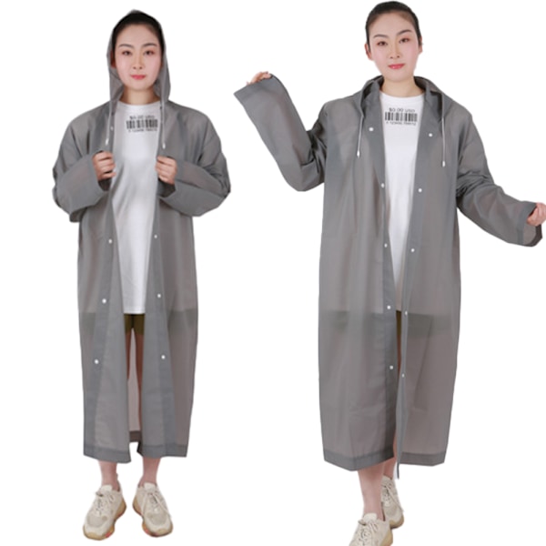 EVA Regnjakk Vanntett Regnponcho Gjenbrukbar Unisex Menn Kvinner Lang Klar Regnklær (Magic Grey Open)
