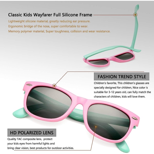Børne polariserede solbriller TPEE gummi fleksibelt stel til drenge Gi