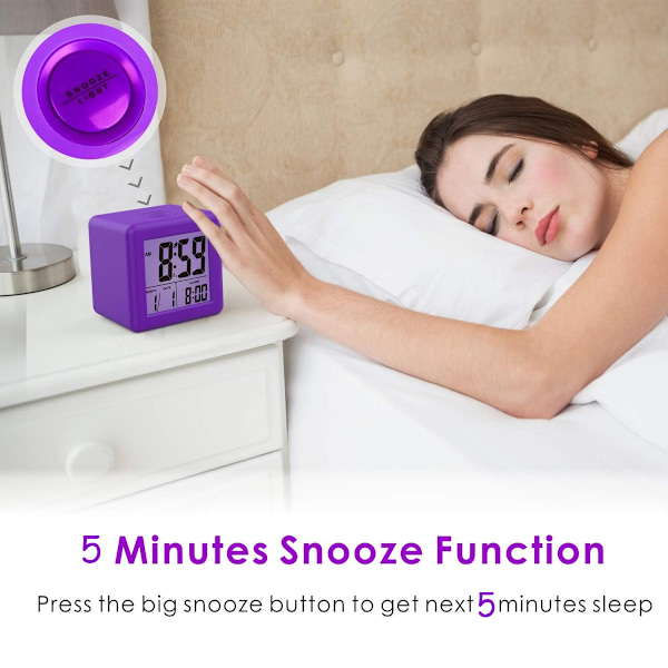 Digital väckarklocka för barn med snooze- och nattljusfunktion, silikonklocka är enkel att ställa in och visar tid och datum Perfekt för sovrum