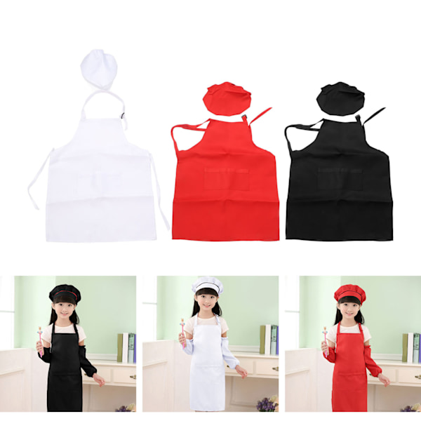 3 Set Kids Apron and Chef Hat Red Black White Cute Comfortable Stretchy Polyester Kids Cooking Costume Set