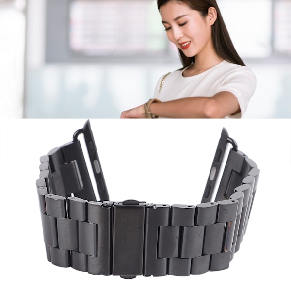 Watch Band Strap Adjustable Stainless Steel Replacement Strap Wristband Accessory for Iwatch Black Black