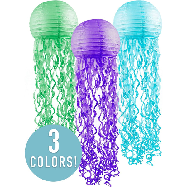 Jellyfish Paper Lanterns 3 Pack Purple Green and Blue Mermaid