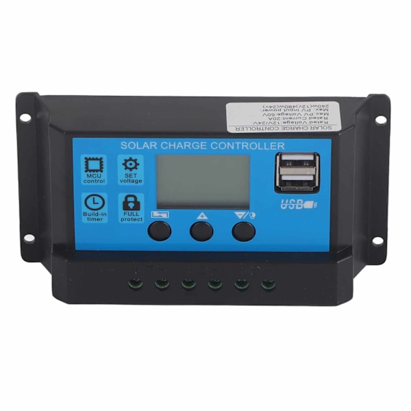 20A 12V 24V 2-vejs MOS solcelleladeregulator PWM 3-trins batteriregulator solpanelcontroller