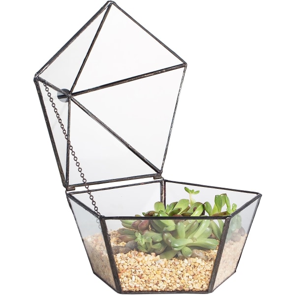 Lille glas geometrisk terrarium lukket juvel-æske form