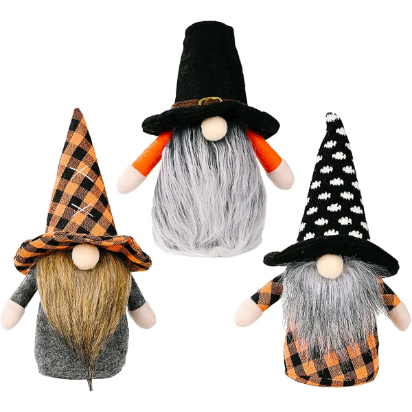Halloween Gnomes plyschdekor, 3-pack handgjorda älvprydnader, Hom