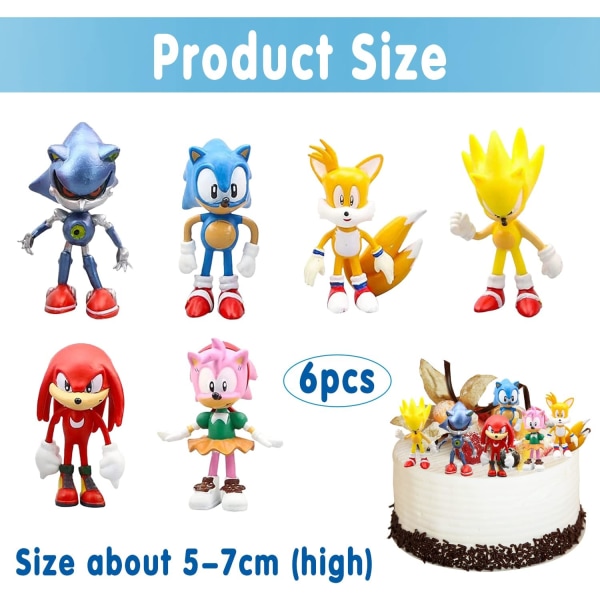 Sonic kage dekoration, 6 stykker sonic kage dekorationer, kage dekoration figurer, sonic børn fødselsdag kage dekoration