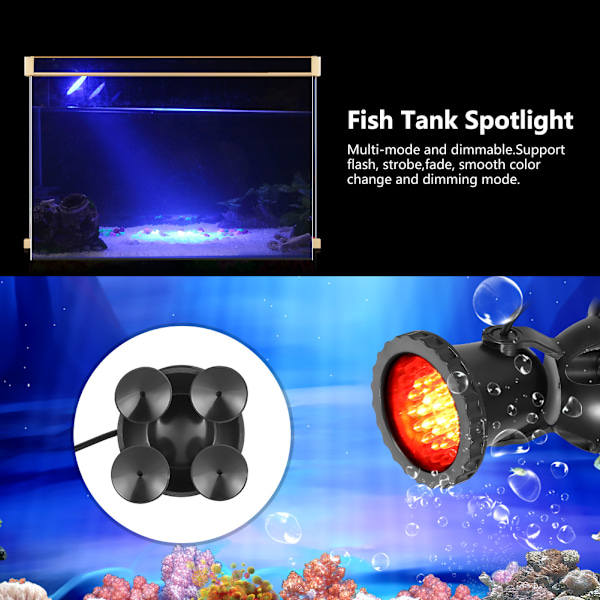 100-240V Akvarium LED Vandtæt Belysning RGB Nedsænkelig Spotlight Fiskekum Have Dam (#12)