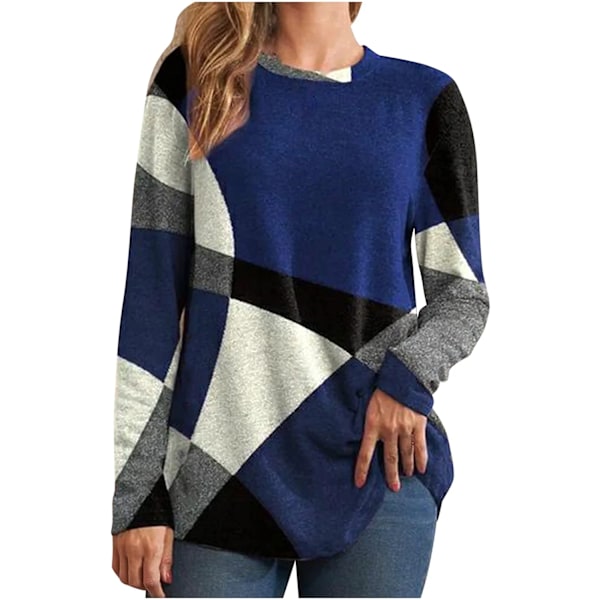 Womens Crewneck Pullovers Color Block Long Sleeve Crewneck Sweaters,blue,XX-Large