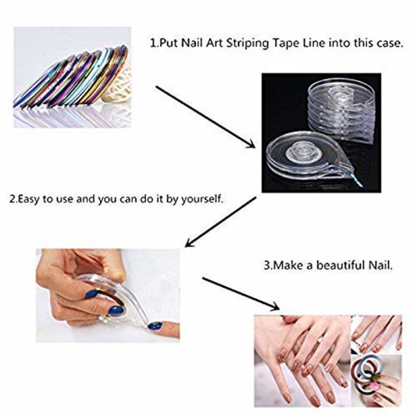 10 stk Tom Nail Art Striping Tape Line Case Værktøj Sticker Box H