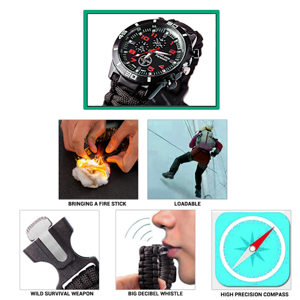 Outdoor Camping Survival Watch Multi Functional Bracelet Compass Rope Whistle Paracord Bracelet Tools Kit