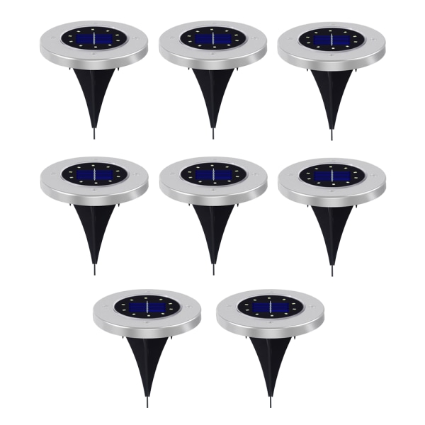 8 st solar markljus, LED solar disk ljus utomhus vattentät White 10 LED