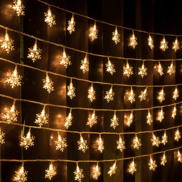 40 LED 20FT julelys Snowflake String Lights Plug In Fa
