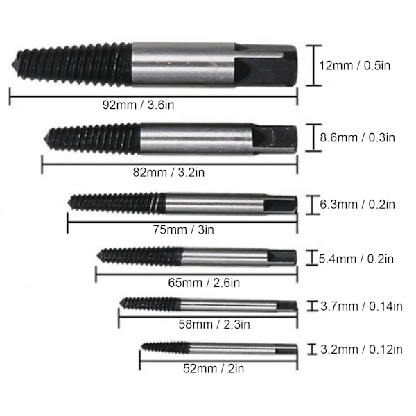 6 stk Skrueuttrekker Effektiv Rask Karbonstål Lett Bærbar Skruefjerning Verktøy for Brukne Skruer