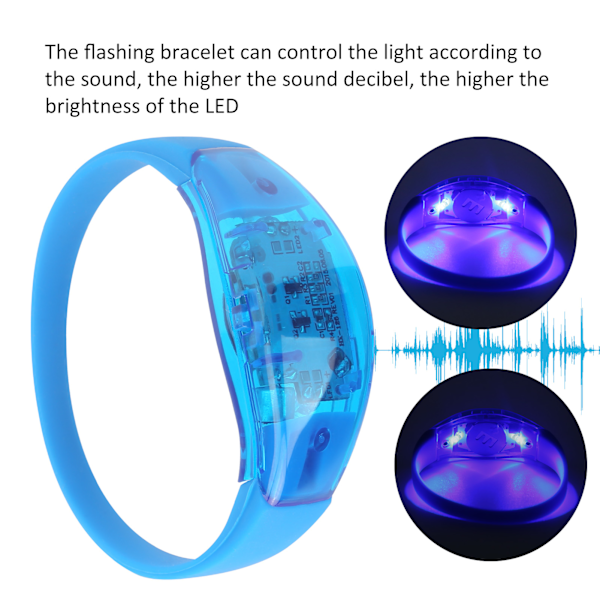 LED-armbånd til natløb med lydstyring, der lyser op - silikonearmbånd med blinkende lys til fester - Blå