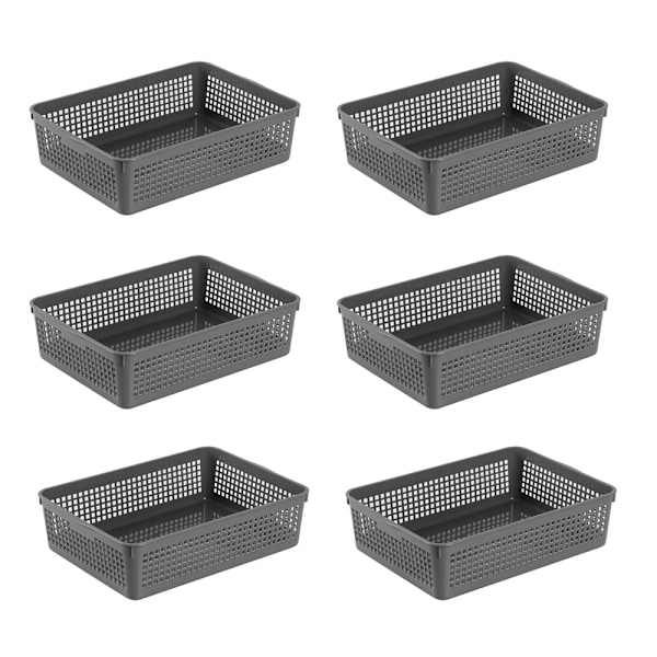 Plastik Opbevaringskurve/Organiseringskurve, 34 x 25 x 9,2 cm, Sæt af 6 (Hvid, Sort, Grå) (Grå)