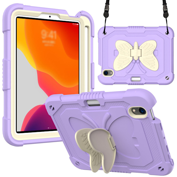 Kompatibel med iPad iPad Mini 6 (2021) med Kickstand Butterfly Wings Pencil Holder, Robust og Holdbar