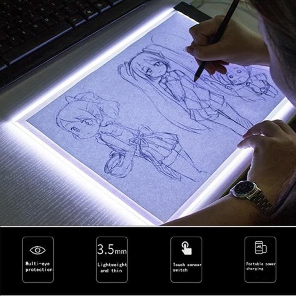 Bærbar A5 LED lys bord lightbox lys tavle til tegning