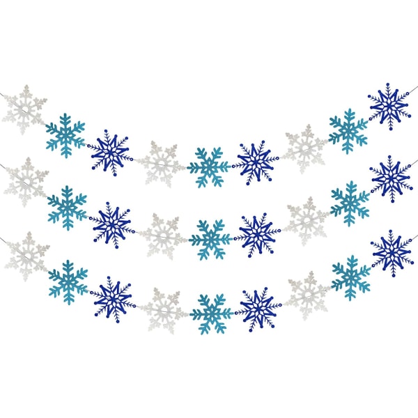 3 kpl valkoinen sininen kimalteleva lumihiutalebanneri, joululoma
