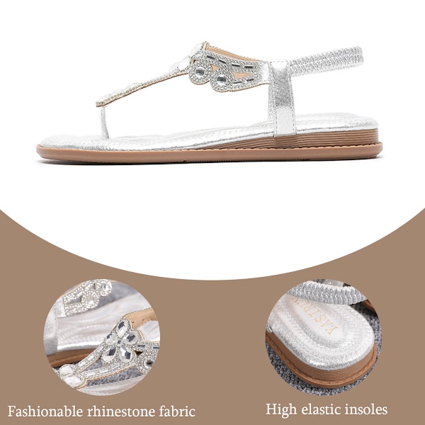 Sandaler for kvinner, med steiner, elegante, casual, sommer, flate flip-flops, komfortable sandaler