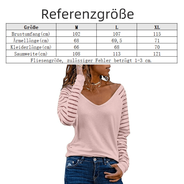 Stribet mesh langærmet skjorte til kvinder, afslappet V-hals bluse