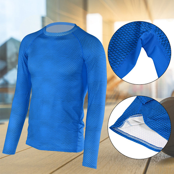 Mænd 3D Tredimensionel Print Fitness Løbetræning Langærmet T-shirt (blå XL)