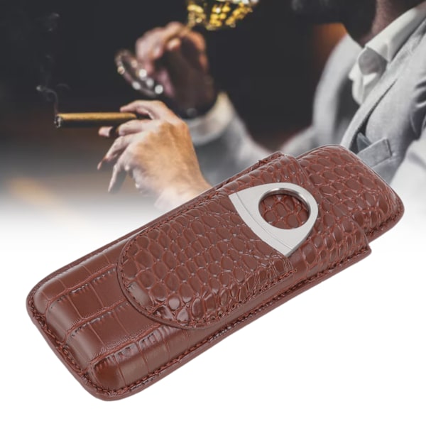 Rejse Cigar Etui med Cigar Clipper Importeret Læder Mørkebrun Cigarholder til 2PCS Cigarer Kontorfest