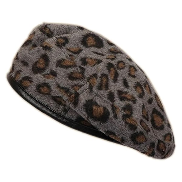 Leopardmönstrat Hatt Vintage Hattar Leopard Filt Hatt Beanie Flickors Mössa Franska Beretter med Justerbar Snöre