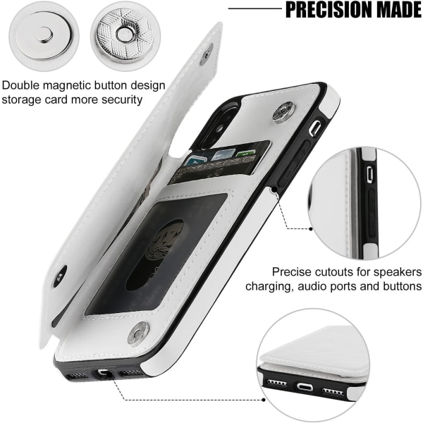IPhone Xs IPhone X Case med kortholder, Premium PU iPhone Xs/X 5.8" White