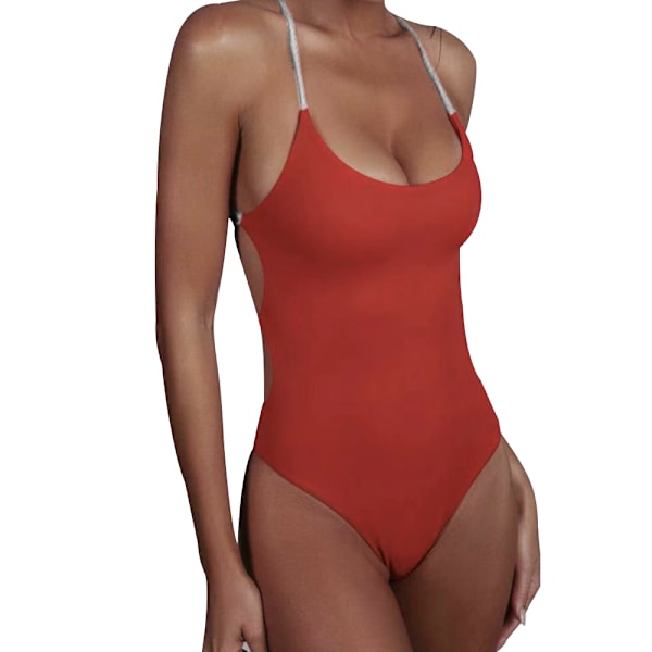 One Piece Swimsuits Women Bathing Suit V-Neck Swimwear Tummy Control Monokini Sexy Cross Backless Swimsuits,M,Red