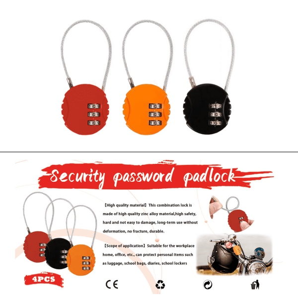 3 kombinasjonslåser for wire - svart+rød+oransje