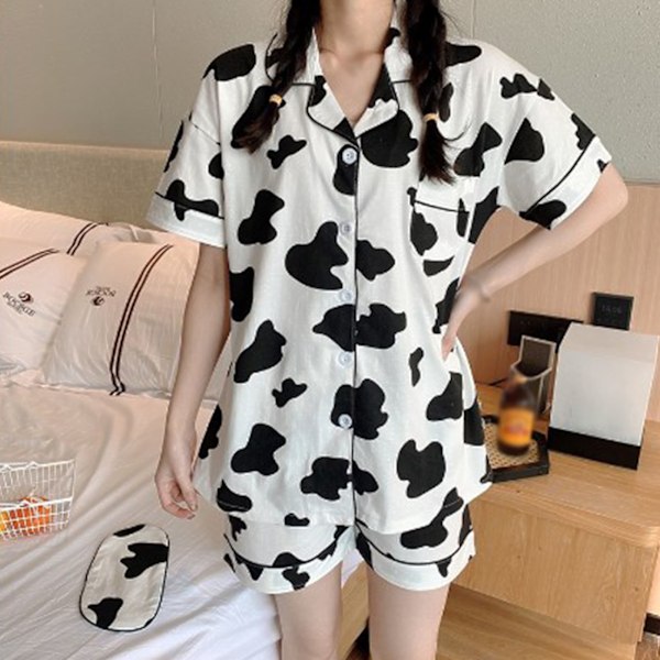 Sommarpyjamas Set Andningsbart Hudvänligt Avslappnat Löst Sött Knapp Ned Kortärmad Nattkläder för Hemmet