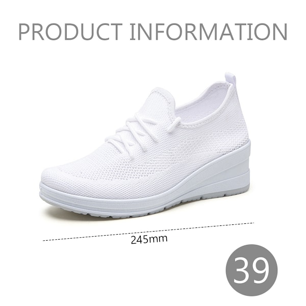 Vita stickade sneakers för kvinnor, elastiska, lätta, andningsbara, mesh, mode sneakers, söta, flygande vävda loafers