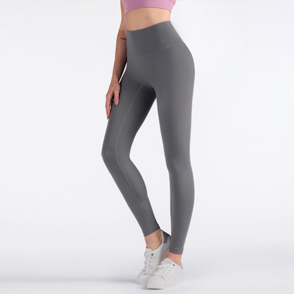 Yoga-bukser Naked High Waist Honey Hip Tight Pants lansert Hip Fitness High Waist Stretch Sweat Compression Treningsbukser (Titanium grå, S)