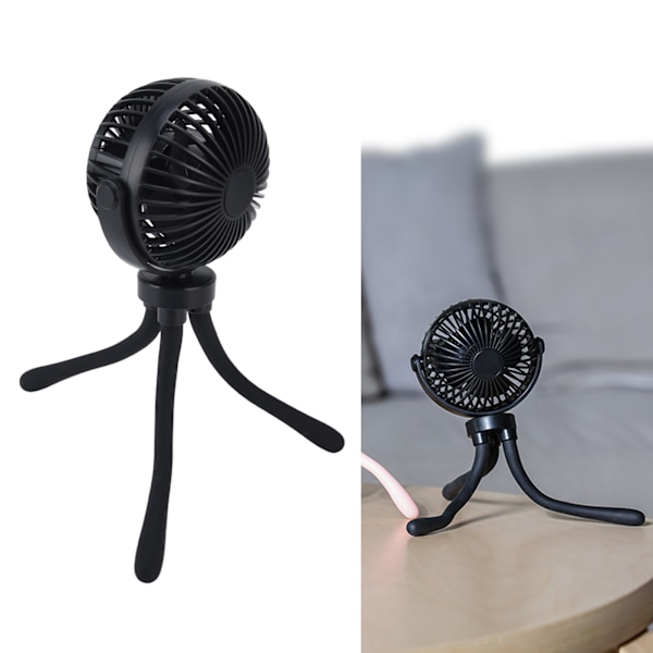 Stroller Fan Universal Adjustment Octopus Baby Fan 2500 to 4400RPM USB Charge Portable Fan with Deformable Tripod for HomeBlack