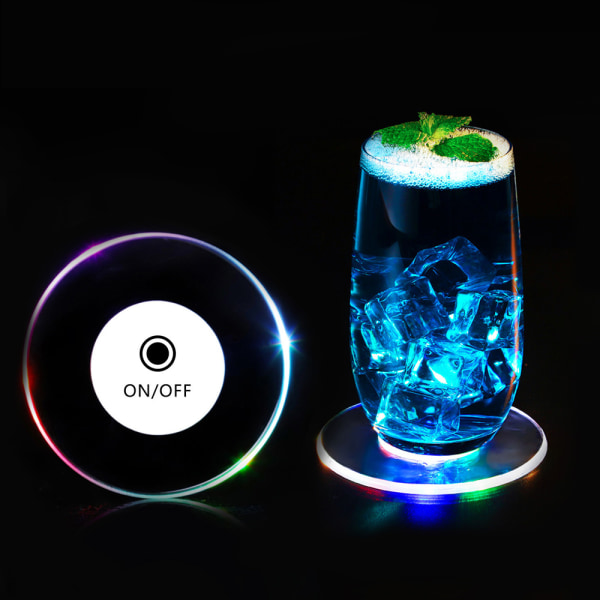6 STK krystalltynne LED-underlag for drinker, 3,9'' sklisikre