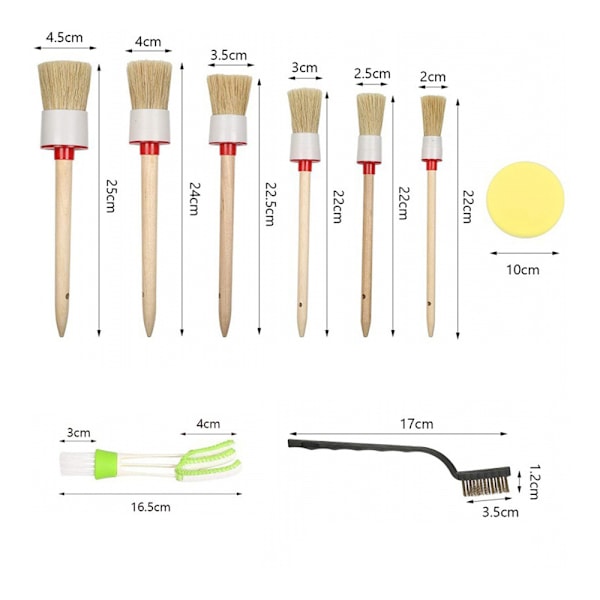Sæt med Detailrengøringsbørster til Biler - Detailbørster, Persienner, Trådbørster, Svampedug - Perfekt til Rengøring af Hjul, Luftventiler (Style 2)