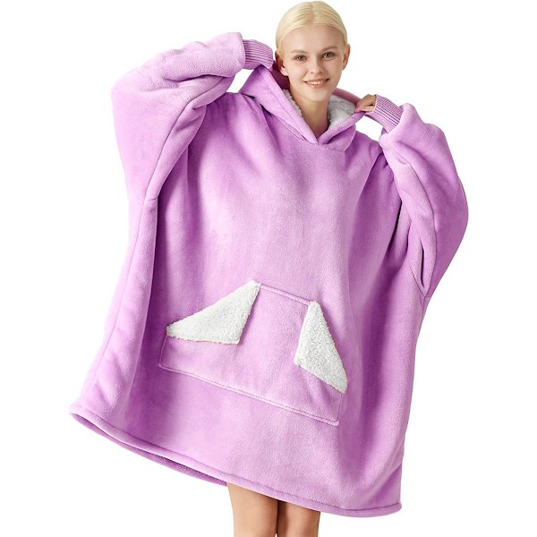 Oversized Blanket Sweatshirt with Hood Pocket and Sleeves, Super Soft Warm Plush Hooded Blanket for Adult Women Men