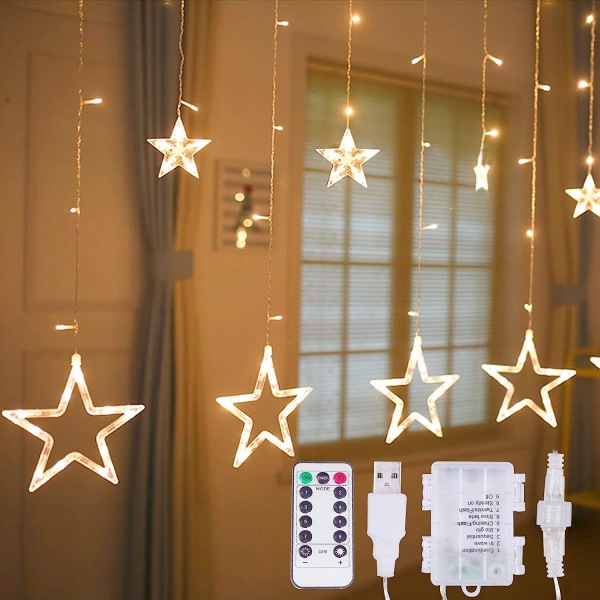12 stjärnor 138-LED-lampor - Fjärrkontroll Star Curtain Fairy
