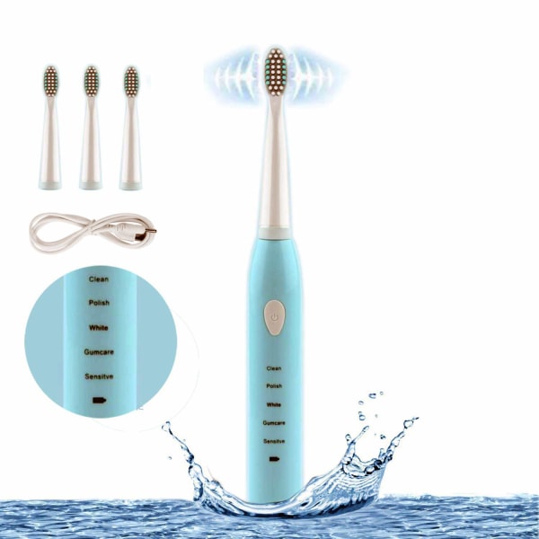 Sonic elektrisk tandbørste, 4 gratis udskiftningshoveder inkluderet som