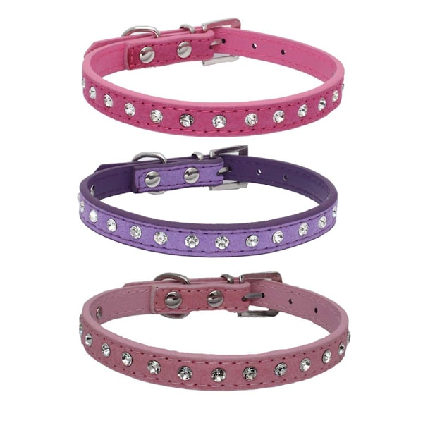 3 pieces Rhinestone dog collar crystal diamond inlaid PU leather dog collar adjustable