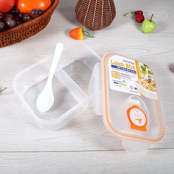 Plastic Food Storage Box Case kitchen Clip Airtight Container (2-Grid M17.5x13x6.5cm Orange)