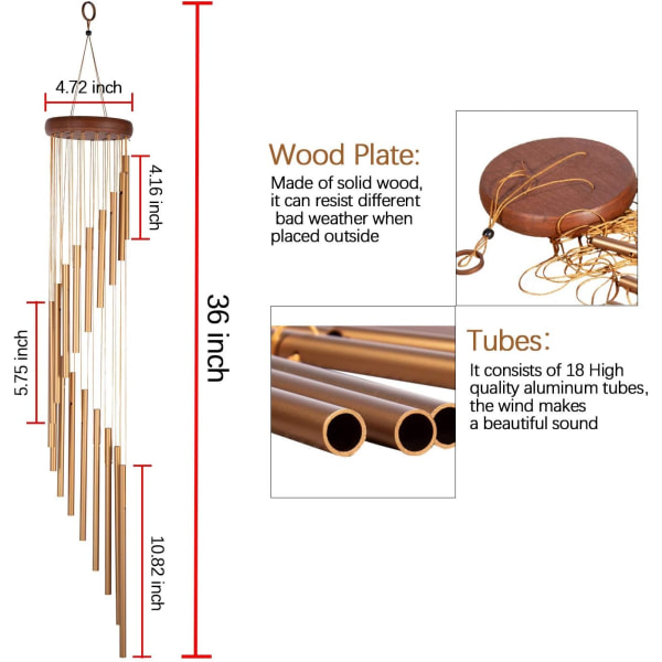 Utendørs vindklokker, 36 tommer 18 aluminiumsrør Utendørs vindklokker, for den elskede $ 36 tommer utendørs vindklokker, minnespill med vindklokker