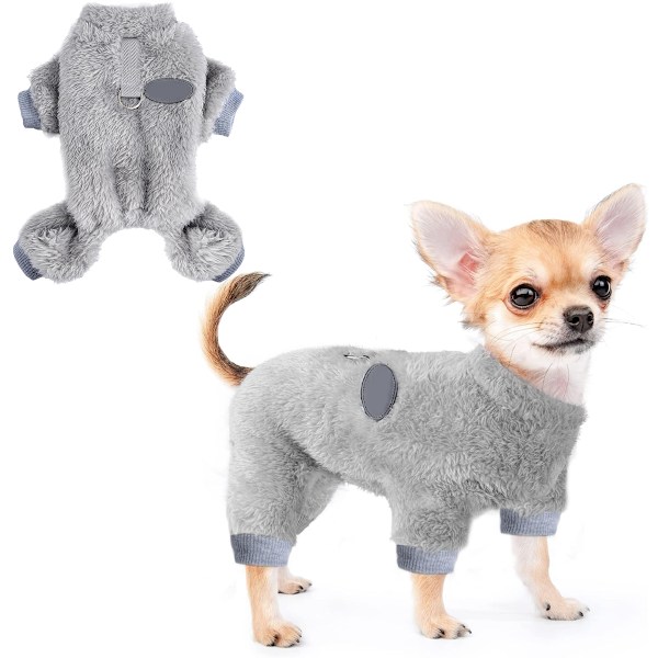 Dog Pajamas for Small Dogs Winter Dog Sweater with Leash Ring Warm Puppy Fleece Pet Clothes Outfits Pink Cute Doggy (Grey)