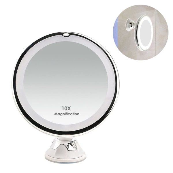 10X förstorande sminkspegel med lampor, intelligent switch