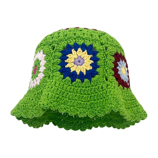 Håndlavet Spandhat til Kvinder, Blød Fiskerhat, Retro Strikket Solhat, Strand Blomster Spandhat, Sød Hat