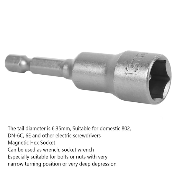 5 stk Magnetisk Hex Sokkelverktøy Stål Elektrisk Skrutrekker Magnetisk Borbitt Adapter 13mm