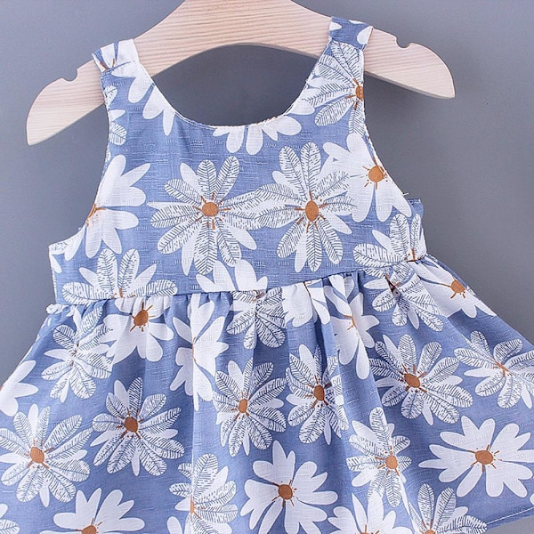 Babypige Sleeveless Sommerkjole Vandmelon Blomster Rynket Prinsesse Kjole Bueslynge Outfit Sæt