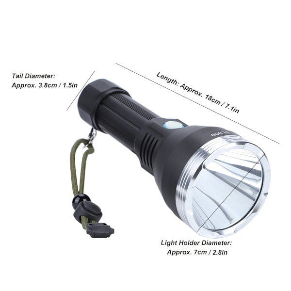 IPX5 Bärbar Ficklampa i Aluminiumlegering, USB Laddningsbar Elektrisk Ficklampa för Camping Vandring