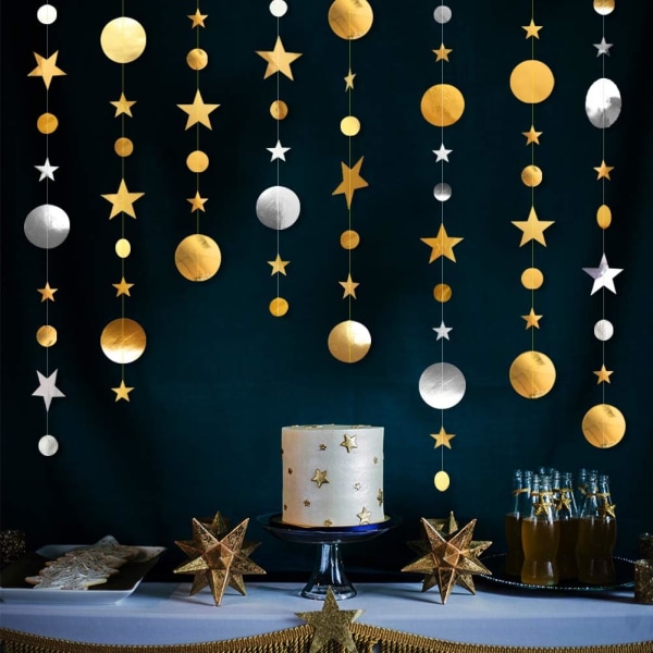 52 jalkaa Pieni Golden Shiny Star Garland Kit ， Suuri Matte Metall